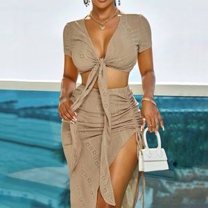 Womens Skirt Set Brown Embroidery Size Small